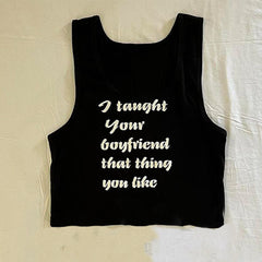 Bxoxo Streetwear Hip Hop Y2K Rock Punk Harajuku Fashion Letter Print Casual Hot Girl Sexy Black O-Neck Ladies Sleeveless Camisole Tops