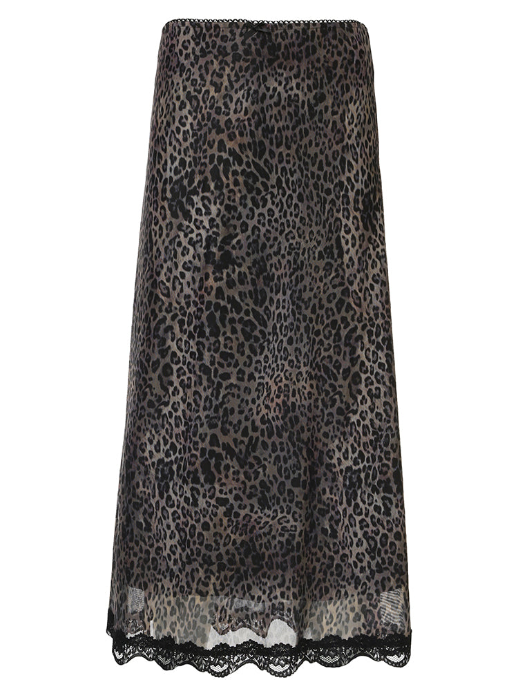 BXOXO - summer inspo Retro Brown Leopard Y2K Long Skirts Women Lace Trim Hem Two Layers Mesh Vintage Aesthetic Elegant Fashion Women Clothing