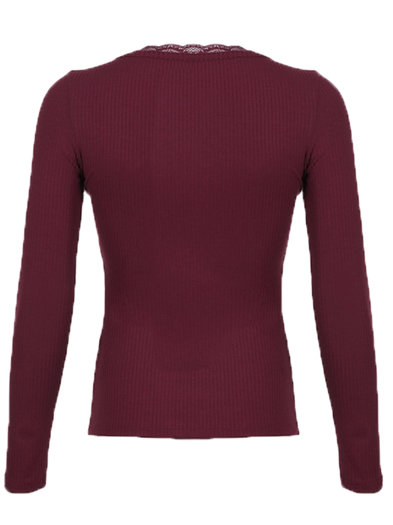 BXOXO - summer inspo Christmas American Retro Red Solid Slim Ribbed T-Shirt Women Button Up Lace Trim O Neck Long Sleeve Spring Auttumn Vintage Tees