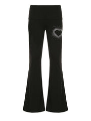 BXOXO - Y2K Heart Rhinestone Foldover Flared Pants