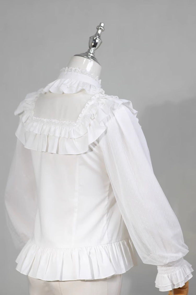 BXOXO White Stand Collar Long Sleeves Ruffle Bowknot Sweet Lolita Blouse