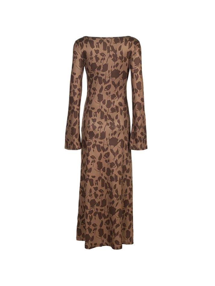 BXOXO Vintage Print Trumpet Sleeve Maxi Dress