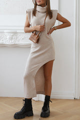 BXOXO - Fashion Trend High Neck Sleeveless Slit Irregular Midi Dress