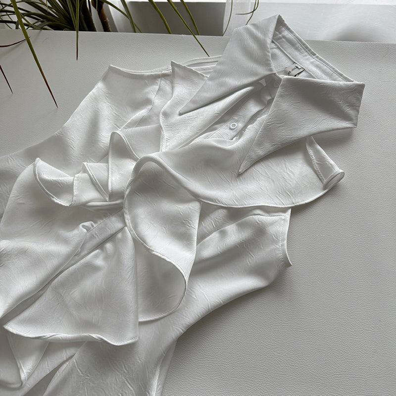 BXOXO - summer inspo Sleeveless White Dresses Women Halter Neck Ruffles Mini Dress Summer Elegant Sweet French Sexy Solid Color Fashion Dress