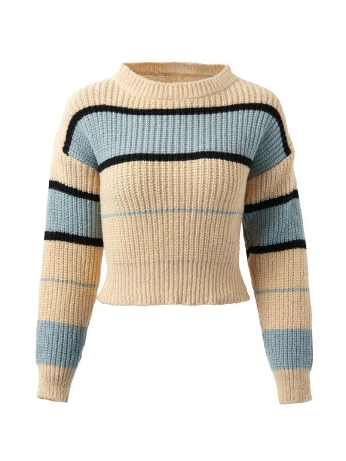 Stripe Contrast Color Short Loose Sweater