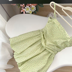 BXOXO - summer inspo Sexy Green Floral Dress Party Vacation Basic Daily Mini Dress Causual Korean Fashion Sling Dress Summer Women Clothes
