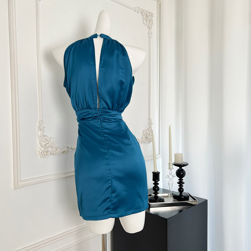 BXOXO - summer inspo Women Sexy Sleeveless Solid Color Dress French Temperament Halter Mini Dress Fashionable Slim Fit Dress