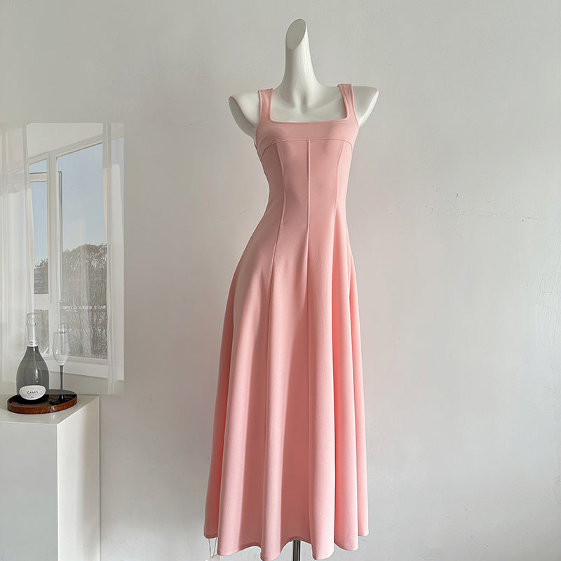 BXOXO - summer inspo Summer Solid Color Suspender Dress Women Fashion Square Neck Sleeveless Slim Fit Dresses Temperament Party Robe