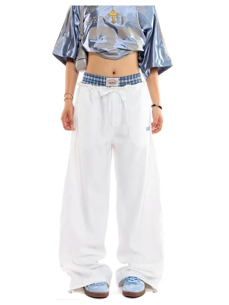 BXOXO Y2k Women Cargo Pants Vintage Harajuku Baggy Streetwear Wide Leg Patchwork Aesthetic Trousers Joggers American Retro