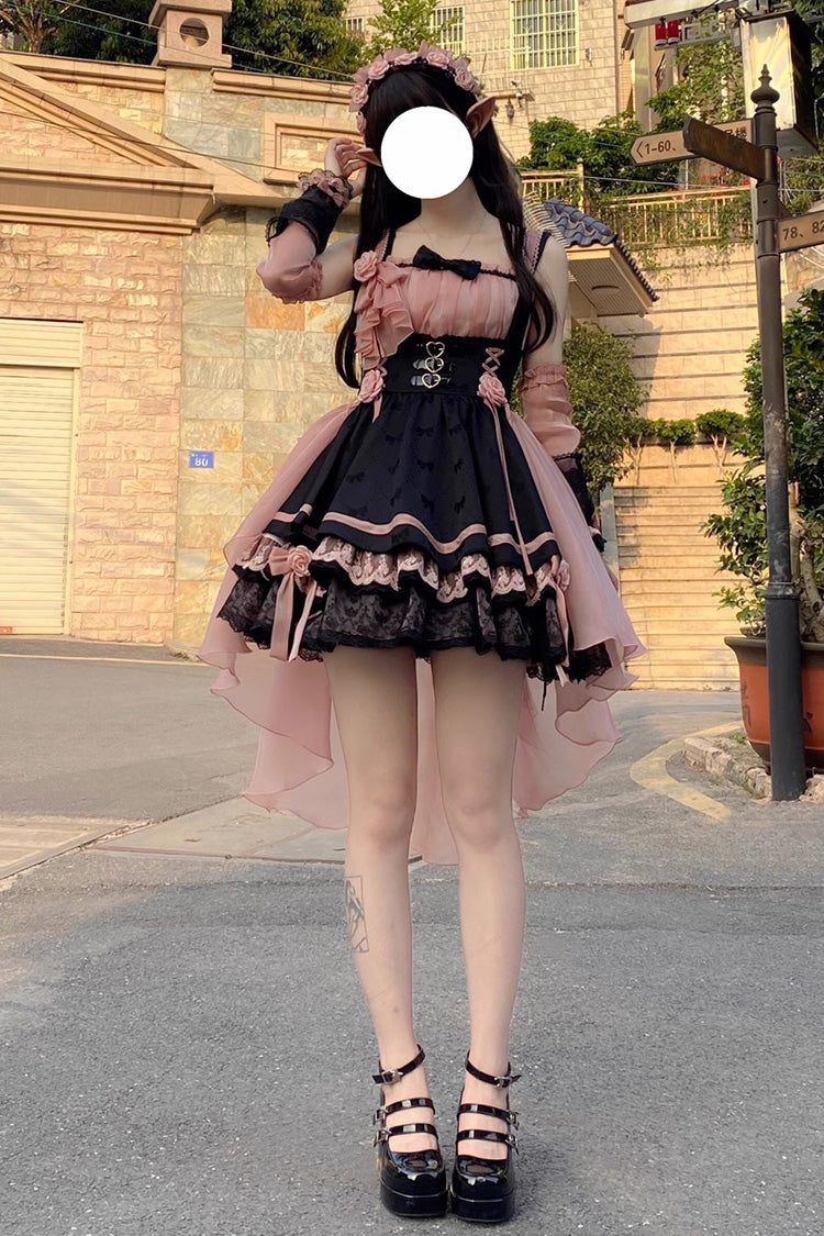 BXOXO - Black/Pink Multi-layer Ruffle Bowknot Sweet Princess Lolita Dress