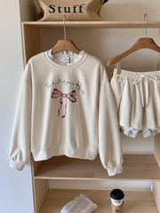 BXOXO Autumn Winter Women Korean Girl Y2k Ballet Core Outfits 2 Piece Set Long Sleeve Sweatshirts + Mini Pleated Lace Patchwork Skirts