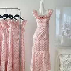 BXOXO - summer inspo Fashion Polka Dot Camisole Dress Women Summer 2025 New Slimming Long Elegant Style Dresses Goddess Gentle Vestido