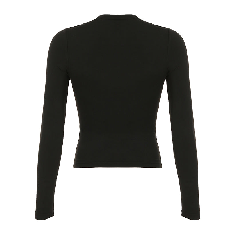 BXOXO - summer inspo Darkly Punk Cothic Women Long Sleeve T-Shirt Patchwork Chic Fabric Cut Out O-Neck Top Tees Slim Sexy Solid Tops