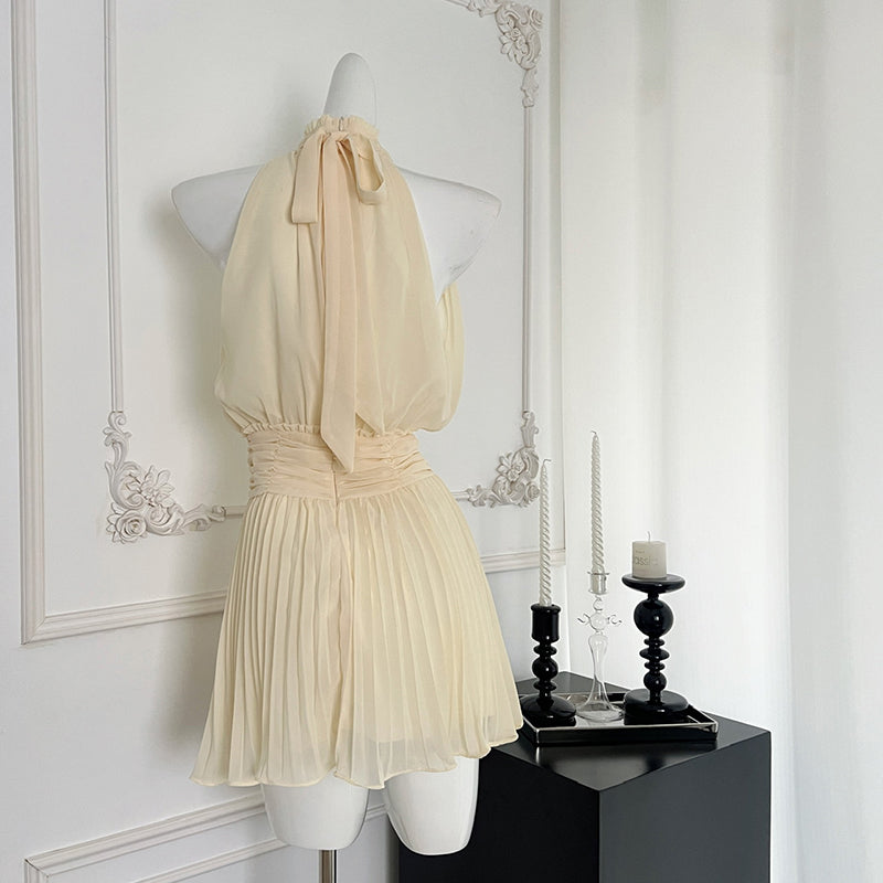 BXOXO - summer inspo Fashion Gentle Style Sleeveless Dress For Women Sexy Halter Neck Waist-fitted Short Dress Summer New