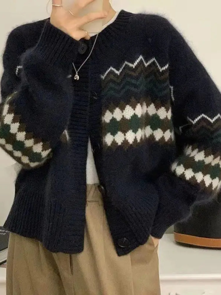 BXOXO Vintage Knitted Cardigan Women Preppy Style Y2k Japanese Fashion Sweater Harajuku Autumn Winter Casual Cardigan Tops