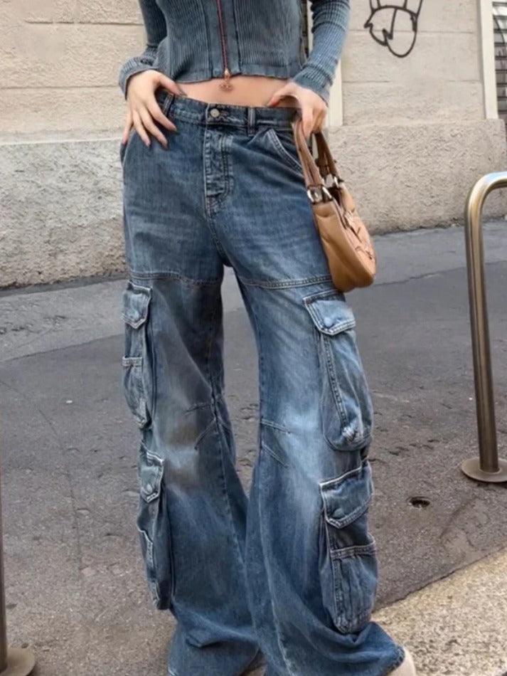 Street Multi Pocket Low Rise Cargo Jeans