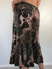 Vintage Random Print Low Rise Midi Skirt
