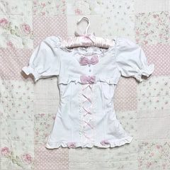 BXOXO Aesthetic 2000S Sweet Crop Top T shirts Kawaii Cute Girl White Bow Casual Harajuku Femme Korea Tee Short sleeve Lace Women Tops