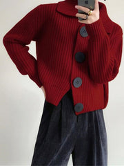 BXOXO Long Sleeves Loose Buttoned Split-Joint Lapel Cardigan Tops