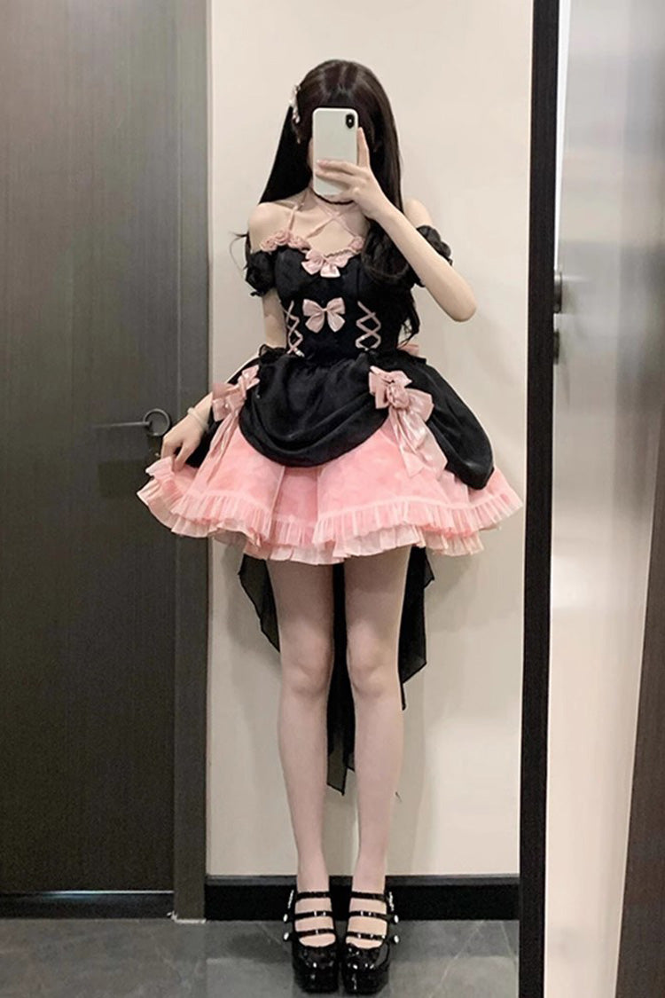 BXOXO - Black/Pink Multi-layer Hanayome Bowknot Fishbone Elegant Princess Sweet Lolita Jsk Dress