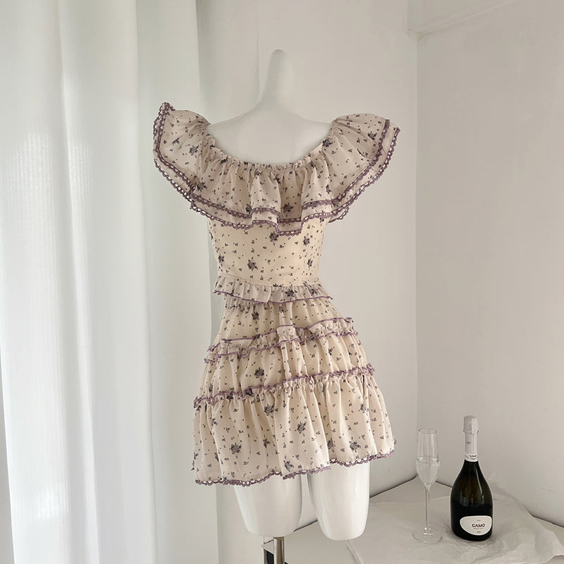 BXOXO - summer inspo 2025 Holiday Floral Print Two Pieces Suits Women Crop Tops + A-Line Ruffles Short Skirt Vintage Beach Sets