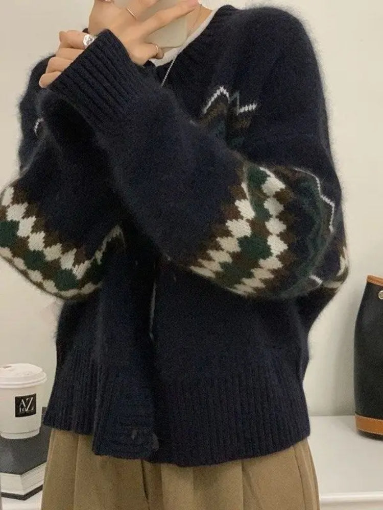 BXOXO Vintage Knitted Cardigan Women Preppy Style Y2k Japanese Fashion Sweater Harajuku Autumn Winter Casual Cardigan Tops