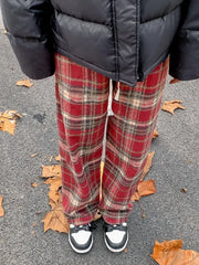 BXOXO Vintage Red Plaid Pants Women  Harajuku Korean Style Checked Trousers Y2k Streetwear Classic Pants Warm Winter Wide Leg