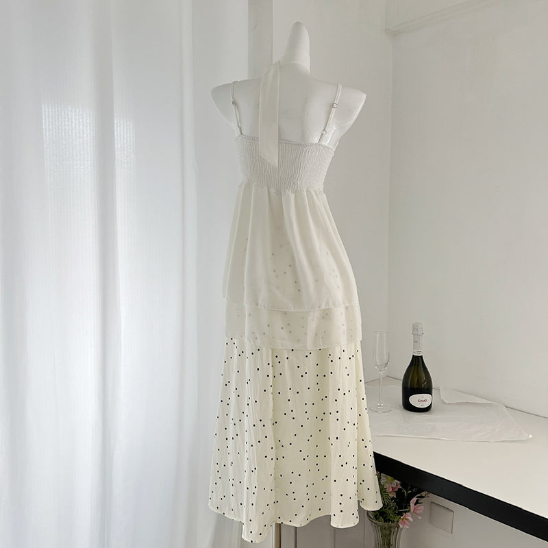 BXOXO - summer inspo Women Solid Color Beach Style Casual Two Piece Set Bow Irregular Slim Suspender Vest+A-line High Waist Long Skirts Set
