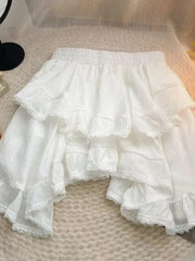 BXOXO White Irregular Ruffles Skirt Women Mini Skirts Kawaii Japanese Style Sweet Patchwork Elegant Casual Black Short Skirt
