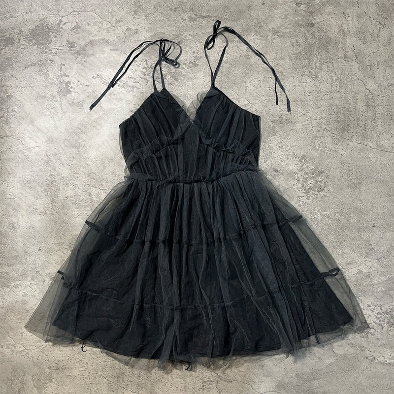 Bxoxo High Fashion Street Y2K Women Suspender V-Neck Dress Retro 2000s Harajuku Hot Girl Hip Hop Punk Solid Color Slim sexy Lace Dress