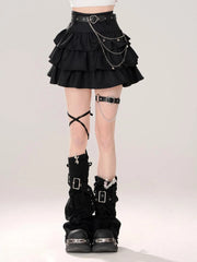 BXOXO Black Gothic Mini Skirts Women Punk Y2k Grunge Short Skirt Korean Harajuku Kawaii 2000s A-line Cake Skirts Aesthetic