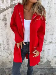 BXOXO Hooded Long Sleeves Pockets Solid Color Split-Joint Zipper Outerwear