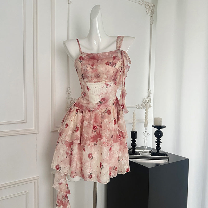 BXOXO - summer inspo Floral Print Slash Neck Dress Women Summer Sleeveless Vintage Dress Elegant Fashion Casual High Waist Suspender Dresses
