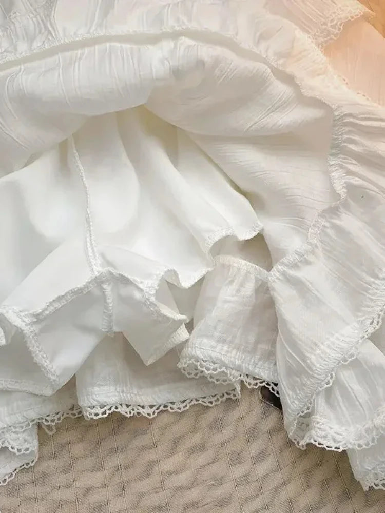 BXOXO White Irregular Ruffles Skirt Women Mini Skirts Kawaii Japanese Style Sweet Patchwork Elegant Casual Black Short Skirt