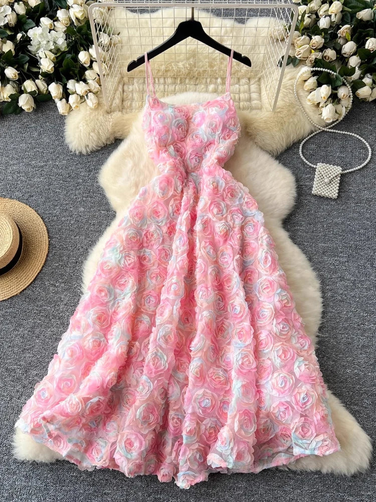 BXOXO French Chic Mesh Flower Formal Occasion Dresses Pretty Strapless Pink Party Dress Women New Design Ball Gown Robe Clothing 2025