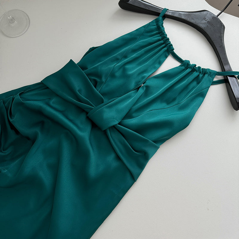 BXOXO - summer inspo Elegant Temperament Long Dress Holiday Style Solid Color Hollow Out Design Suspender Dress Women Fashion Party Club