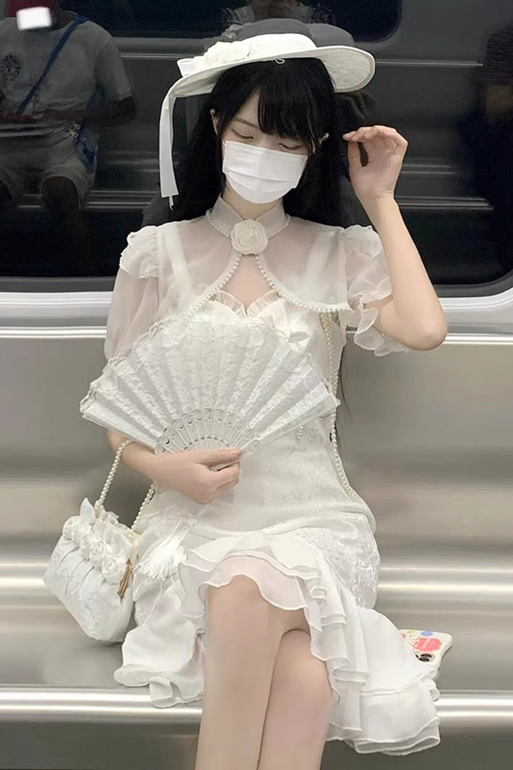 BXOXO Camellia Rose Ruffle Asymmetric Gothic Chinese Style Elegant Lolita Jsk Dress 3 Colors