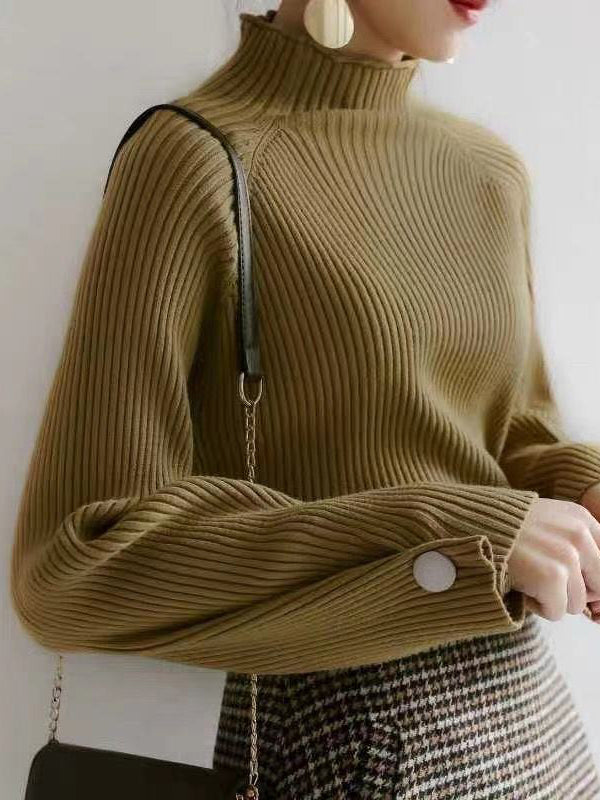 BXOXO Simple Loose Solid Color High-Neck Sweater