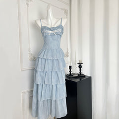 BXOXO - summer inspo Women Elegant Cake Layered Dress Sexy One Shoulder Sleeveless Suspender Dress 2025 Fashion Vacation Style Long Dress