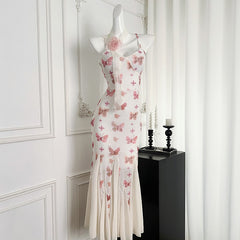 BXOXO - summer inspo French Chic Design Sling Backless Waist Slim-fit Dress Summer New Fishtail Long Dress Banquet Evening Dress