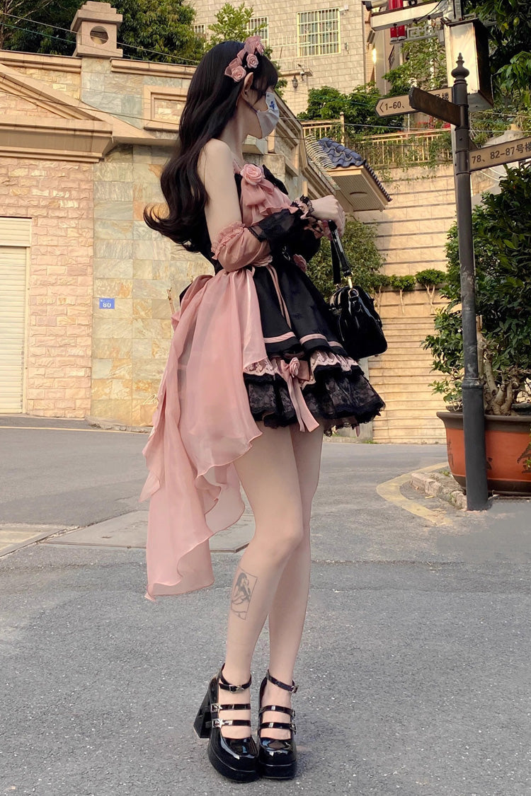 BXOXO - Black/Pink Multi-layer Ruffle Bowknot Sweet Princess Lolita Dress