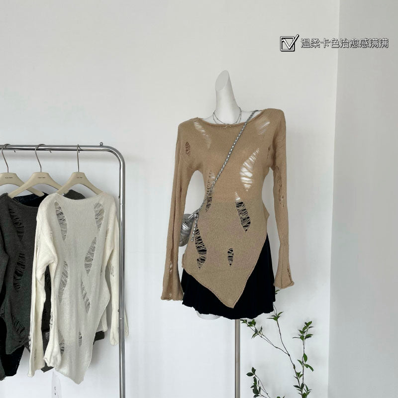 BXOXO - summer inspo Slim-fit Sexy Hollow-out Knitted Sweater Korean Fashion Vintage Party College Pullover Sweater