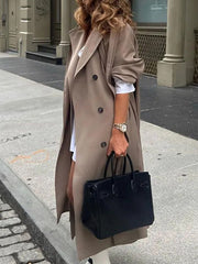 BXOXO Long Sleeves Loose Buttoned Pockets Solid Color Split-Joint Notched Collar Outerwear Trench Coats