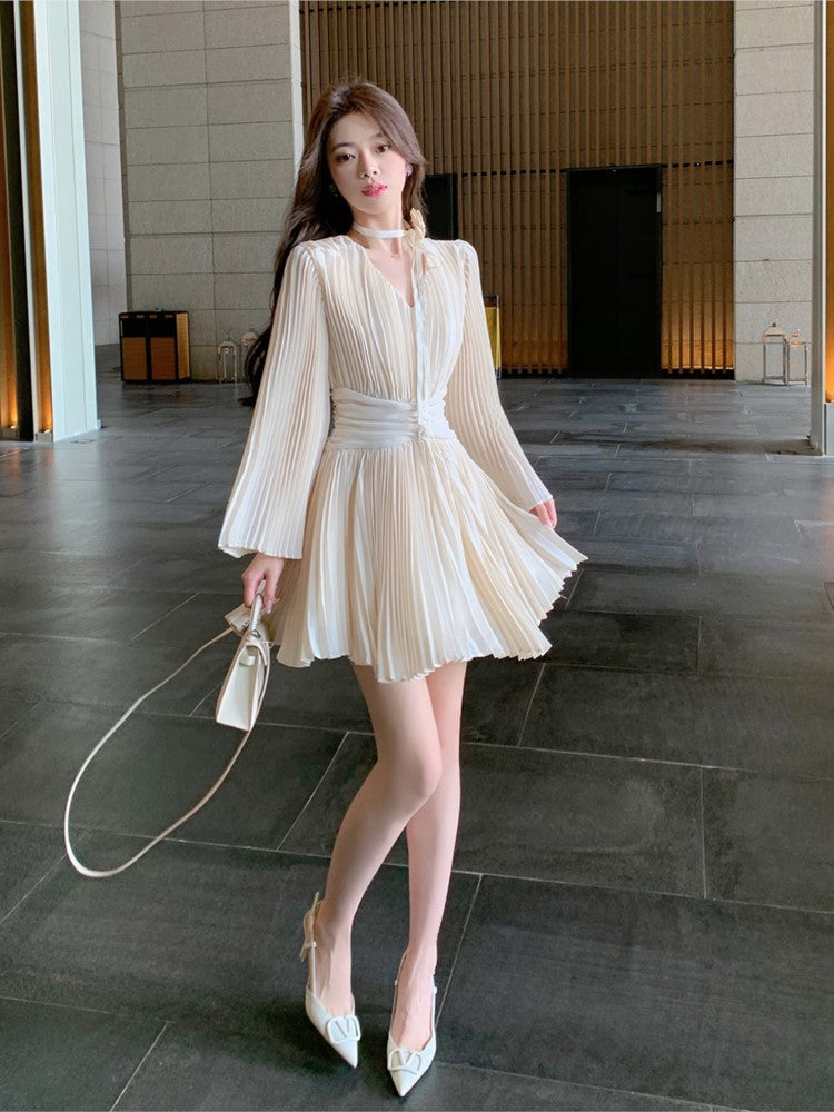 BXOXO party look inspos Spring Autumn New Solid Short Dress Elegant Women V-Neck Flare Sleeve A-Line Mini Dresses Fashion Lady Birthday Party Vestidos