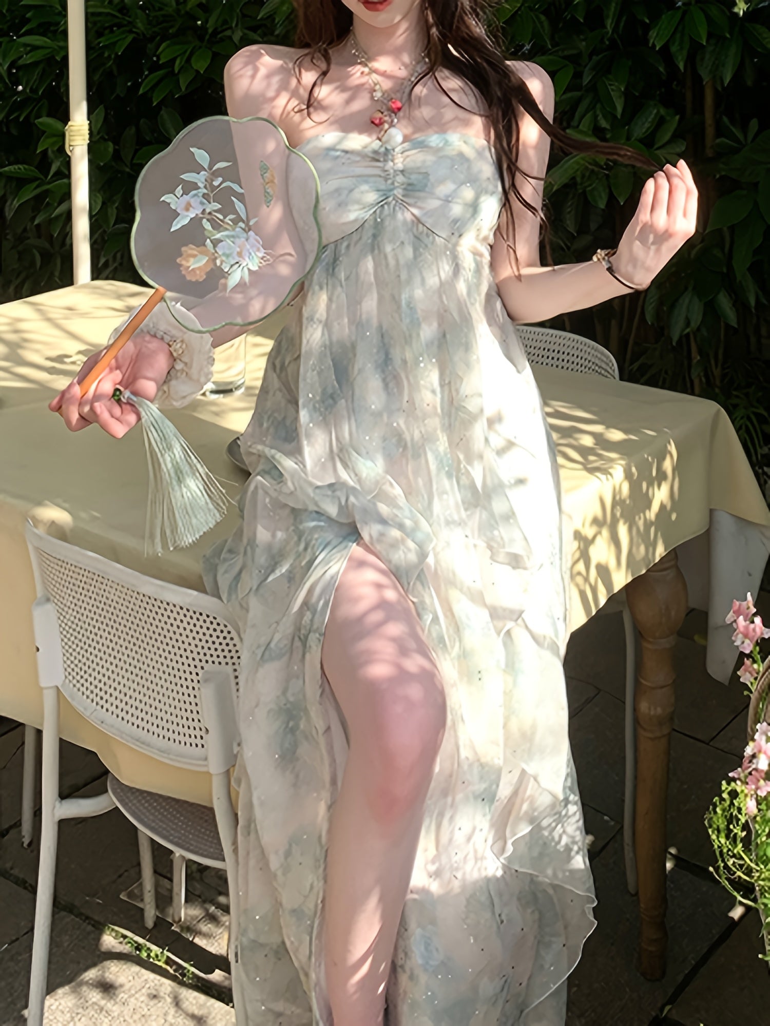 BXOXO Elegant Floral Print Polyester Midi Dress with Sweetheart Neckline and Asymmetrical Hem for Beach Vacations and Garden Parties, Beach Dress