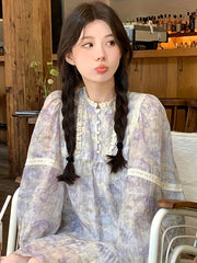 BXOXO [Feminine Spring French Retro Dress] Spring And Autumn Stitching French Retro Purple Dress Feminine Doll Skirt Gentle First Love Princess Skirt Tide