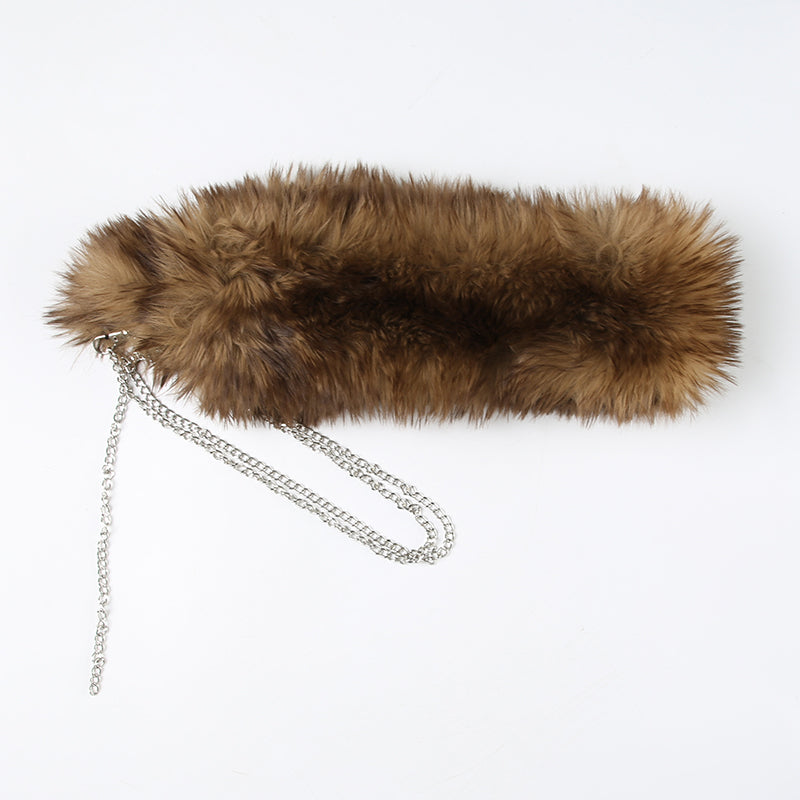 BXOXO - summer inspo Fashion Chic Faux Fur Metal Chain Spliced Belt Women High Street Style Trendy All-Match Accessories Y2k