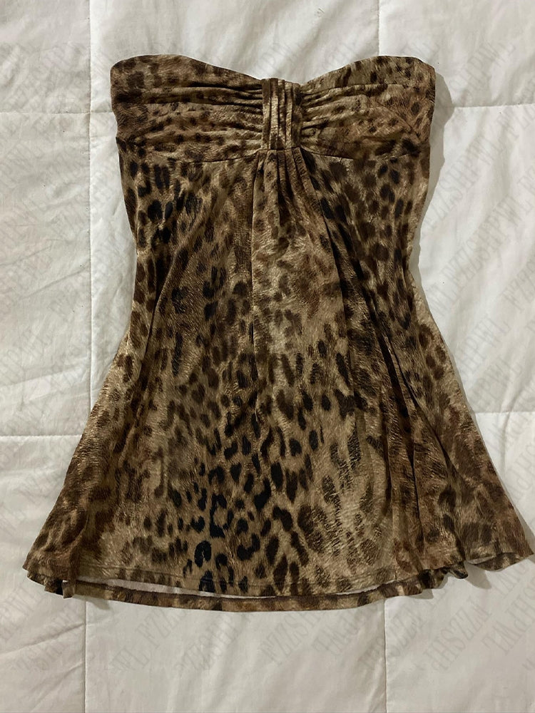 Bxoxo Women tube top leopard print fashion advanced versatile comfortable sexy Y2K retro aesthetic Harajuku punk casual tank vest tops
