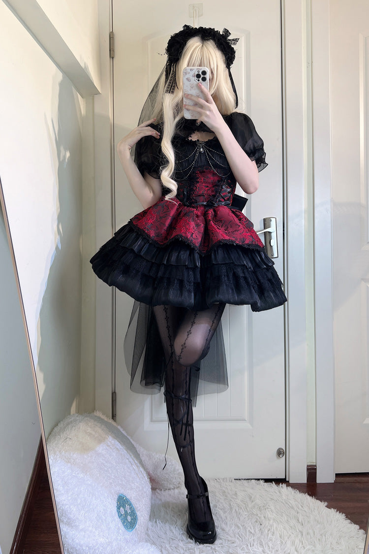 BXOXO - Black/Red Ancient Dream of the Dark Night Print Ruffle Gothic Lolita Jsk Dress