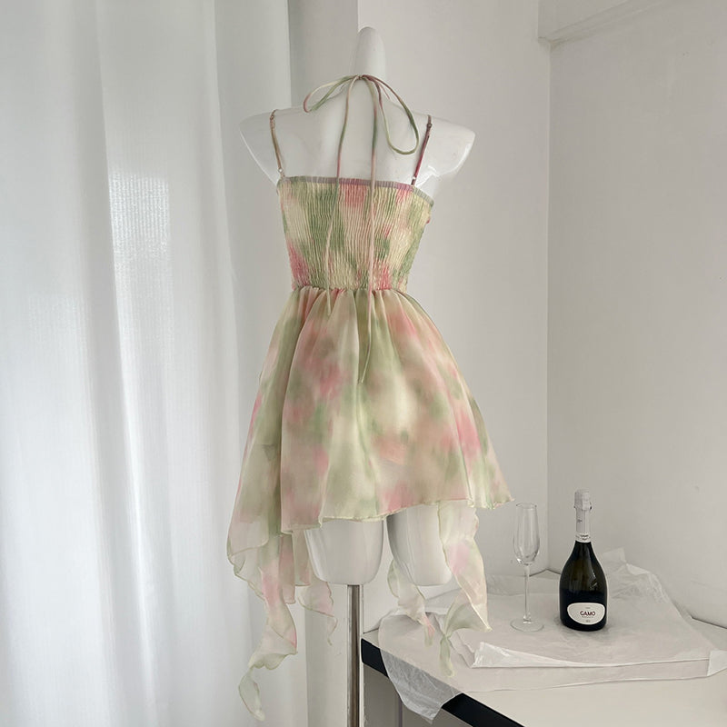 BXOXO - summer inspo Vintage Irregular Ruffles Sling Dress Women 2025 Summer New Holiday Style Sexy Off-shoulder Slim Sleeveless Dress
